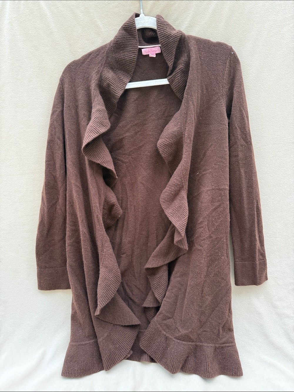 Lilly Pulitzer Brown Ruffle Open-Front Cardigan